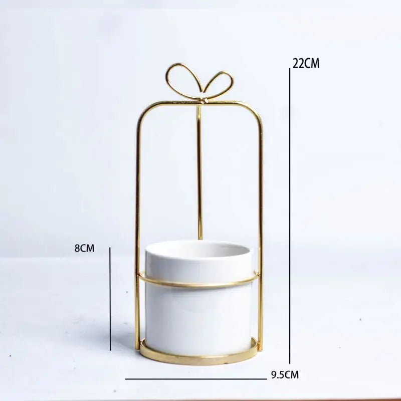 Modern Ceramic Flower Vase with Golden Metal Frame Porcelain Vase Home Decor Wedding Decoration Gifts