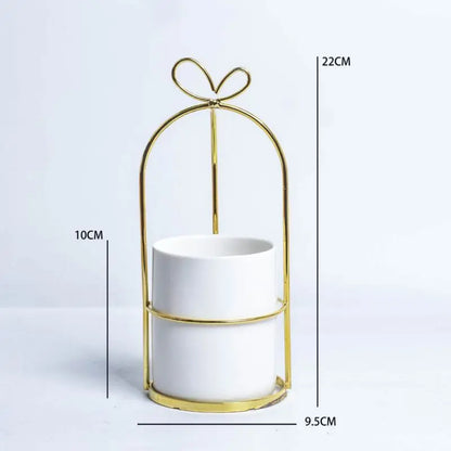 Modern Ceramic Flower Vase with Golden Metal Frame Porcelain Vase Home Decor Wedding Decoration Gifts