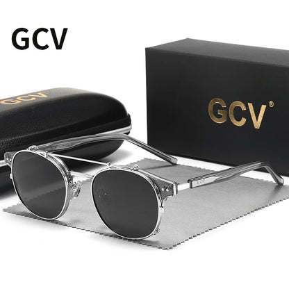 GCV Double Layer Removable Lens Sunglasses The Blu-Ray Glasses Acetate Gothic Retro Steampunk Polarized Men Women Sunglesses