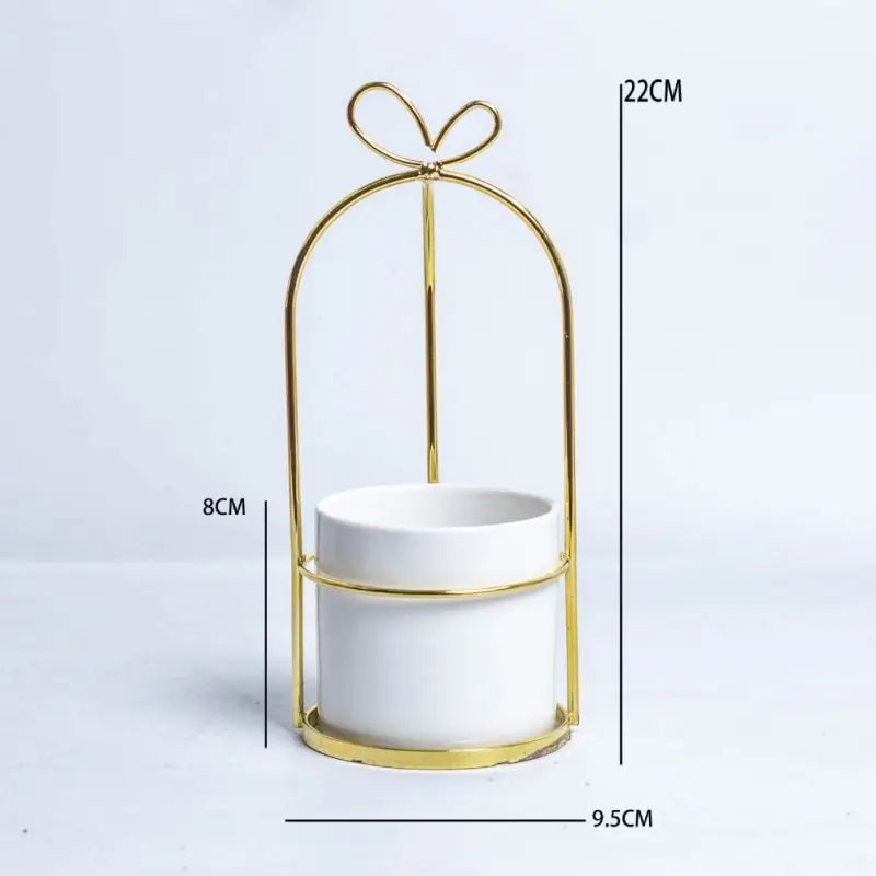 Modern Ceramic Flower Vase with Golden Metal Frame Porcelain Vase Home Decor Wedding Decoration Gifts