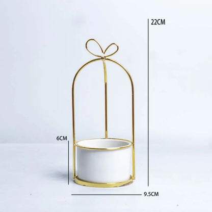 Modern Ceramic Flower Vase with Golden Metal Frame Porcelain Vase Home Decor Wedding Decoration Gifts