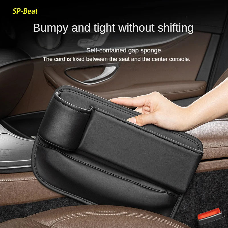 Leather car seat storage box, universal multifunctional console, side storage box with cup holder, car interior storage bag