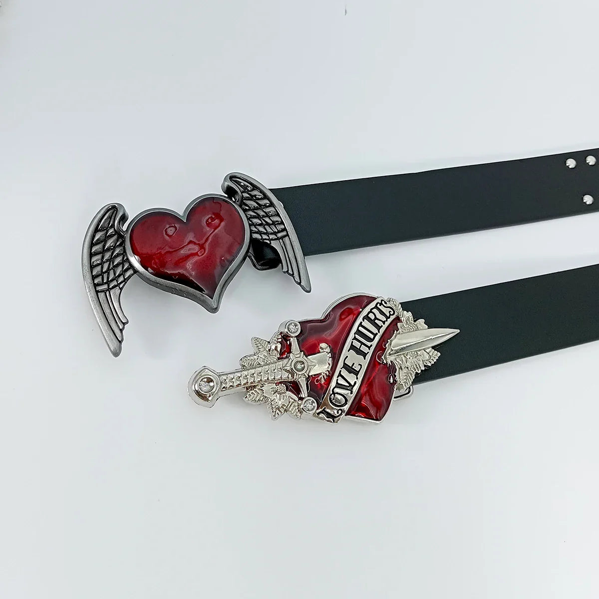 Unisex Jeans Belt sword red heart Goth Y2k Fashion Belts For Women High Quality Luxury Brand Rivet Punk Accessory Men Waistband