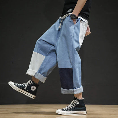 Streetwear Men's Jeans Pants Patchwork Trousers Japanese Loose Casual Jeans Men Hip Hop Fashion Jogging Men Woman Sweatpants 5XL