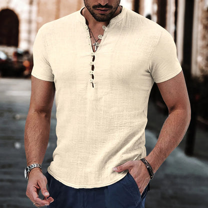 Summer New Men's Short-Sleeved T-shirt Cotton and Linen Led Casual Men's T-shirt Shirt Male Breathable S-3XL