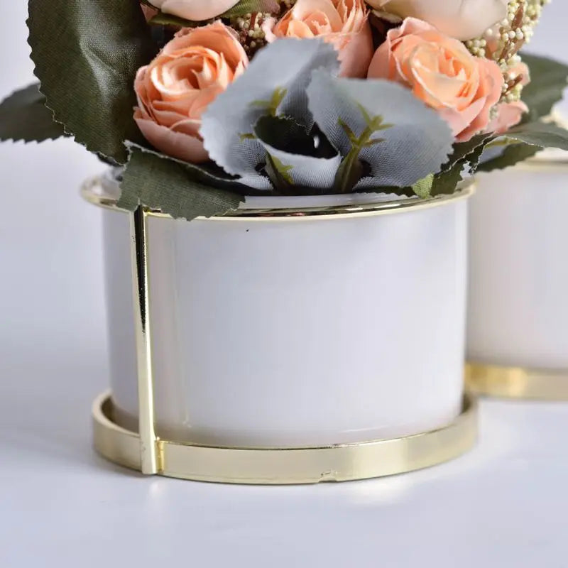 Modern Ceramic Flower Vase with Golden Metal Frame Porcelain Vase Home Decor Wedding Decoration Gifts