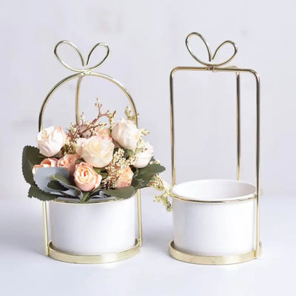 Modern Ceramic Flower Vase with Golden Metal Frame Porcelain Vase Home Decor Wedding Decoration Gifts