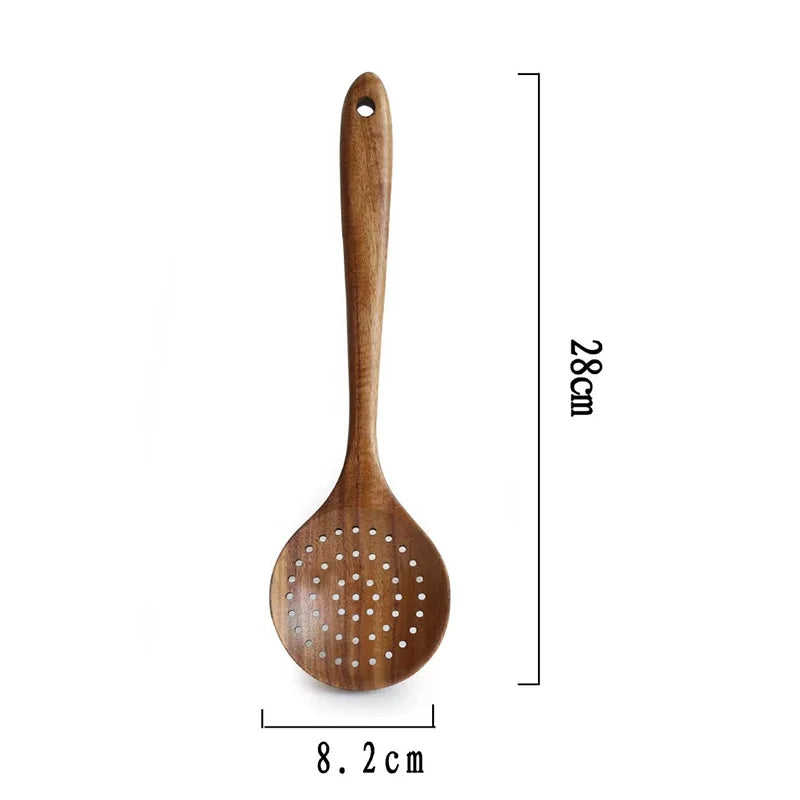 Thailand Teak Natural Wood Tableware Spoon Ladle Turner Long Rice Colander Soup Skimmer Cooking Spoons Scoop Kitchen Cook Tools