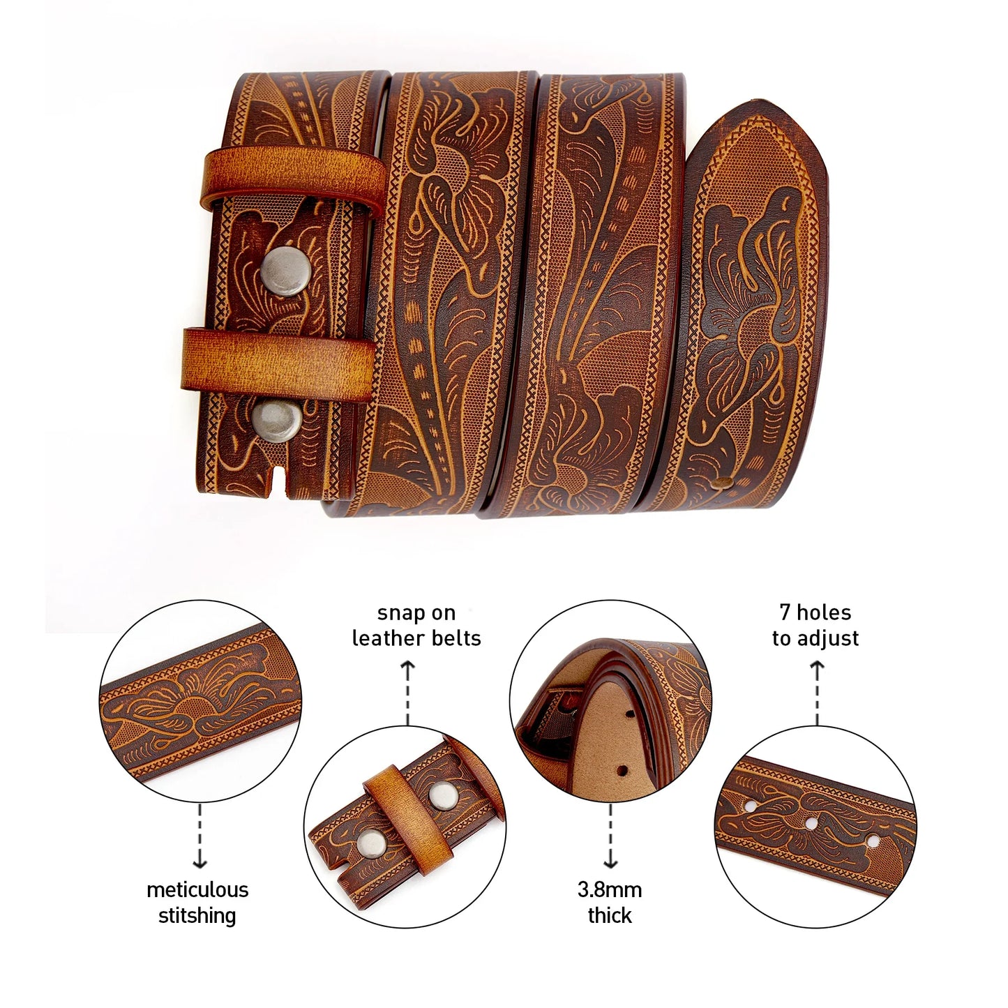 2024 Belts Without Buckle Two Layer Embossed Cowhide No Buckle Strap Pin Buckle Belt Body High Quality Male Belts Ideal Gifts