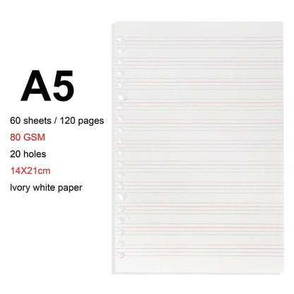 A4/B5/A5 Loose Leaf Refill Binder Notebook Blank/Line/Grid/Cornell Replacable Metal Ring Office&School Supplies Stationery