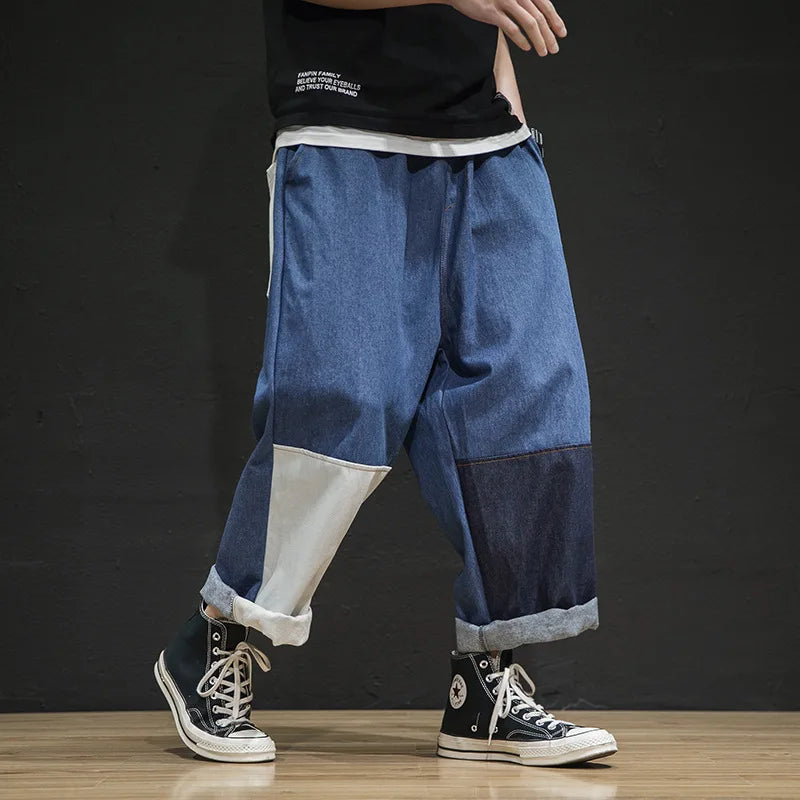 Streetwear Men's Jeans Pants Patchwork Trousers Japanese Loose Casual Jeans Men Hip Hop Fashion Jogging Men Woman Sweatpants 5XL