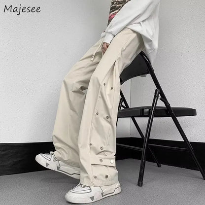 Summer Pants Men American High Street Button Techwear Straight Casual Designed Cargo Style Korean Fashion Joggers Streetwear Ins