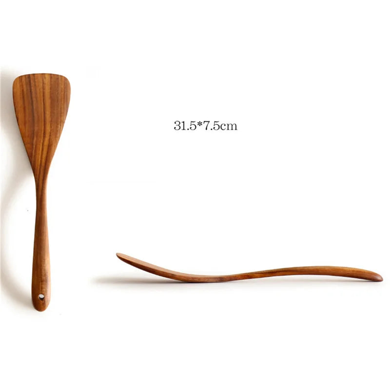 Thailand Teak Natural Wood Tableware Spoon Ladle Turner Long Rice Colander Soup Skimmer Cooking Spoons Scoop Kitchen Cook Tools