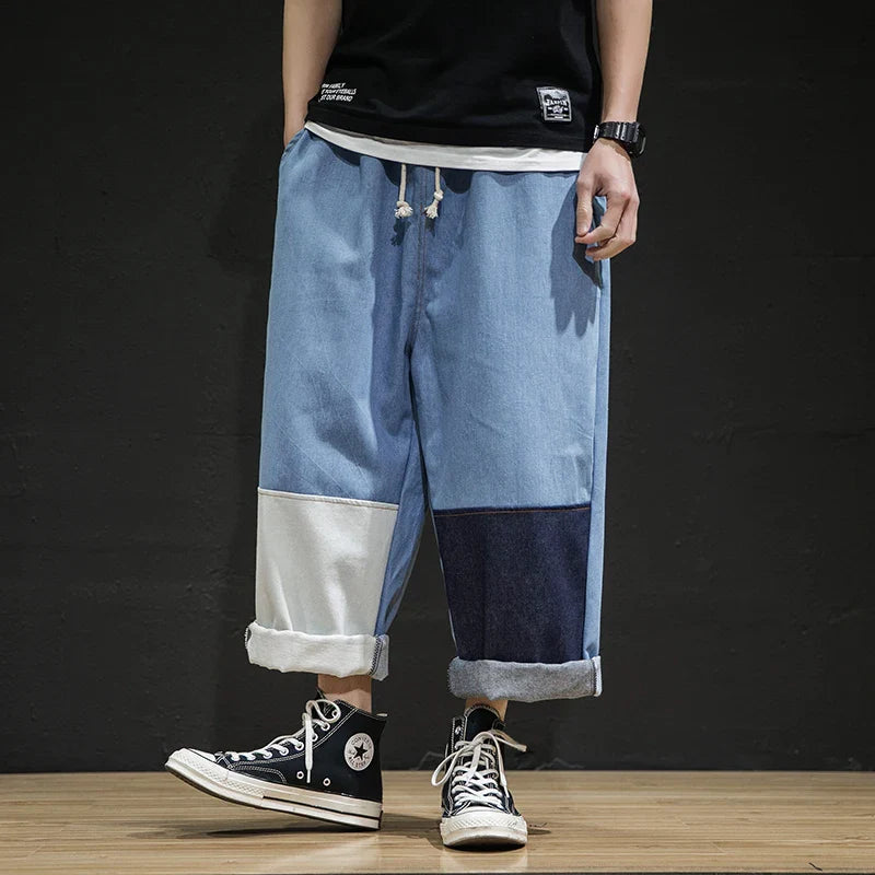 Streetwear Men's Jeans Pants Patchwork Trousers Japanese Loose Casual Jeans Men Hip Hop Fashion Jogging Men Woman Sweatpants 5XL