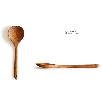 Thailand Teak Natural Wood Tableware Spoon Ladle Turner Long Rice Colander Soup Skimmer Cooking Spoons Scoop Kitchen Cook Tools