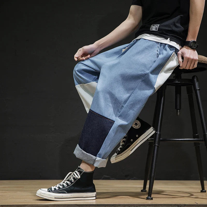 Streetwear Men's Jeans Pants Patchwork Trousers Japanese Loose Casual Jeans Men Hip Hop Fashion Jogging Men Woman Sweatpants 5XL