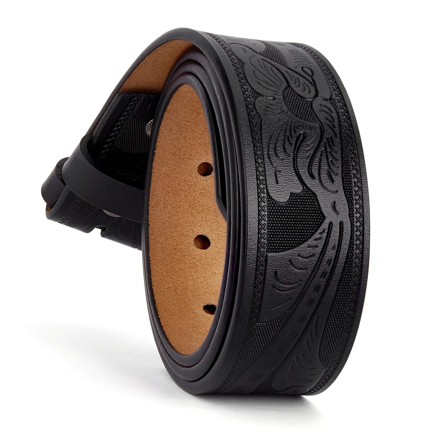 2024 Belts Without Buckle Two Layer Embossed Cowhide No Buckle Strap Pin Buckle Belt Body High Quality Male Belts Ideal Gifts