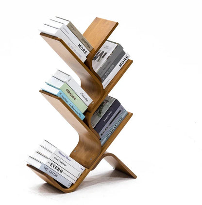 Tree Bookshelf, 8-Tier Space-Saving Corner Bookcase, Holds Books, CDs, Games, for Bedroom, Living Room, Rustic Brown