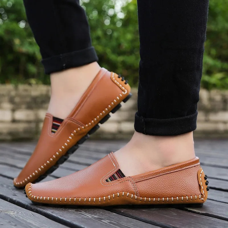 [Soft] Men's Shoes Casual Shoes Lazy Low-cut Set Foot Mid-mouth Single Shoes Cowhide Leather Handmade Leather Shoes