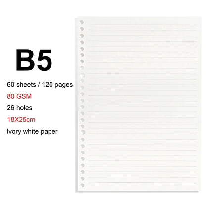 A4/B5/A5 Loose Leaf Refill Binder Notebook Blank/Line/Grid/Cornell Replacable Metal Ring Office&School Supplies Stationery