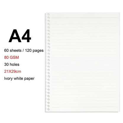 A4/B5/A5 Loose Leaf Refill Binder Notebook Blank/Line/Grid/Cornell Replacable Metal Ring Office&School Supplies Stationery