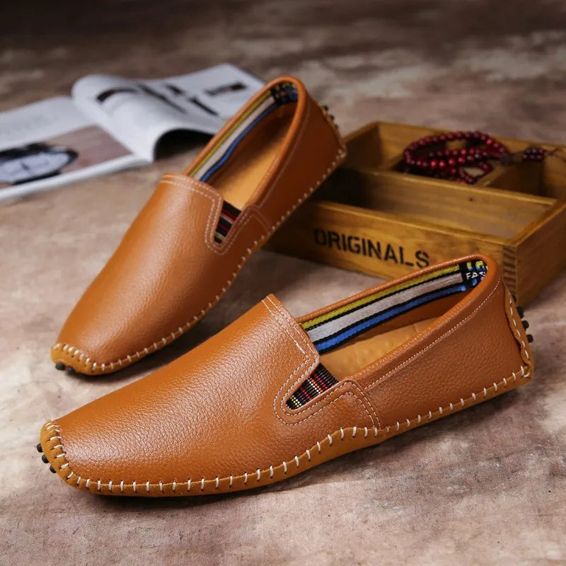 [Soft] Men's Shoes Casual Shoes Lazy Low-cut Set Foot Mid-mouth Single Shoes Cowhide Leather Handmade Leather Shoes