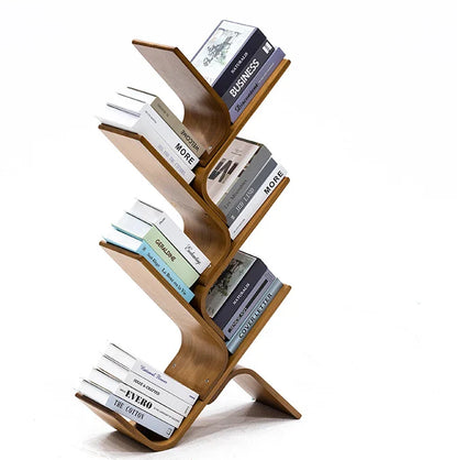 Tree Bookshelf, 8-Tier Space-Saving Corner Bookcase, Holds Books, CDs, Games, for Bedroom, Living Room, Rustic Brown