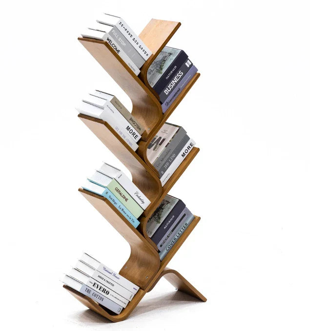 Tree Bookshelf, 8-Tier Space-Saving Corner Bookcase, Holds Books, CDs, Games, for Bedroom, Living Room, Rustic Brown