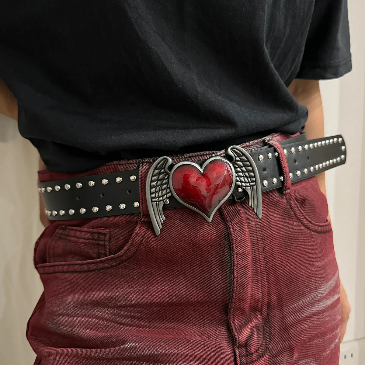 Unisex Jeans Belt sword red heart Goth Y2k Fashion Belts For Women High Quality Luxury Brand Rivet Punk Accessory Men Waistband