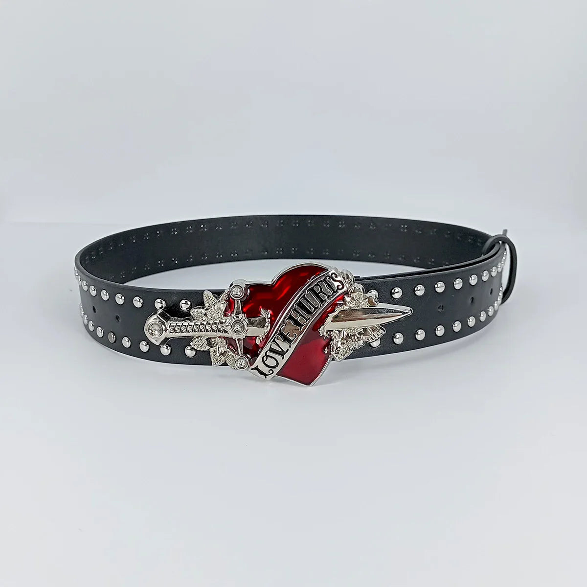 Unisex Jeans Belt sword red heart Goth Y2k Fashion Belts For Women High Quality Luxury Brand Rivet Punk Accessory Men Waistband