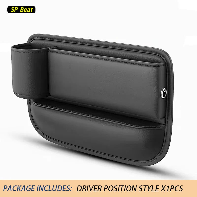 Leather car seat storage box, universal multifunctional console, side storage box with cup holder, car interior storage bag