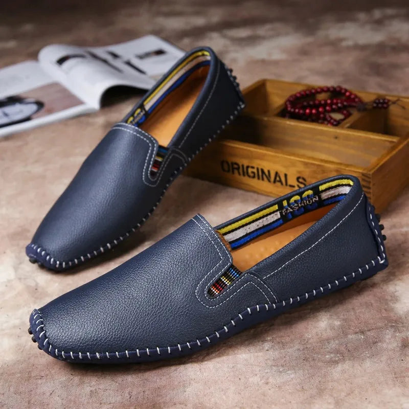 [Soft] Men's Shoes Casual Shoes Lazy Low-cut Set Foot Mid-mouth Single Shoes Cowhide Leather Handmade Leather Shoes